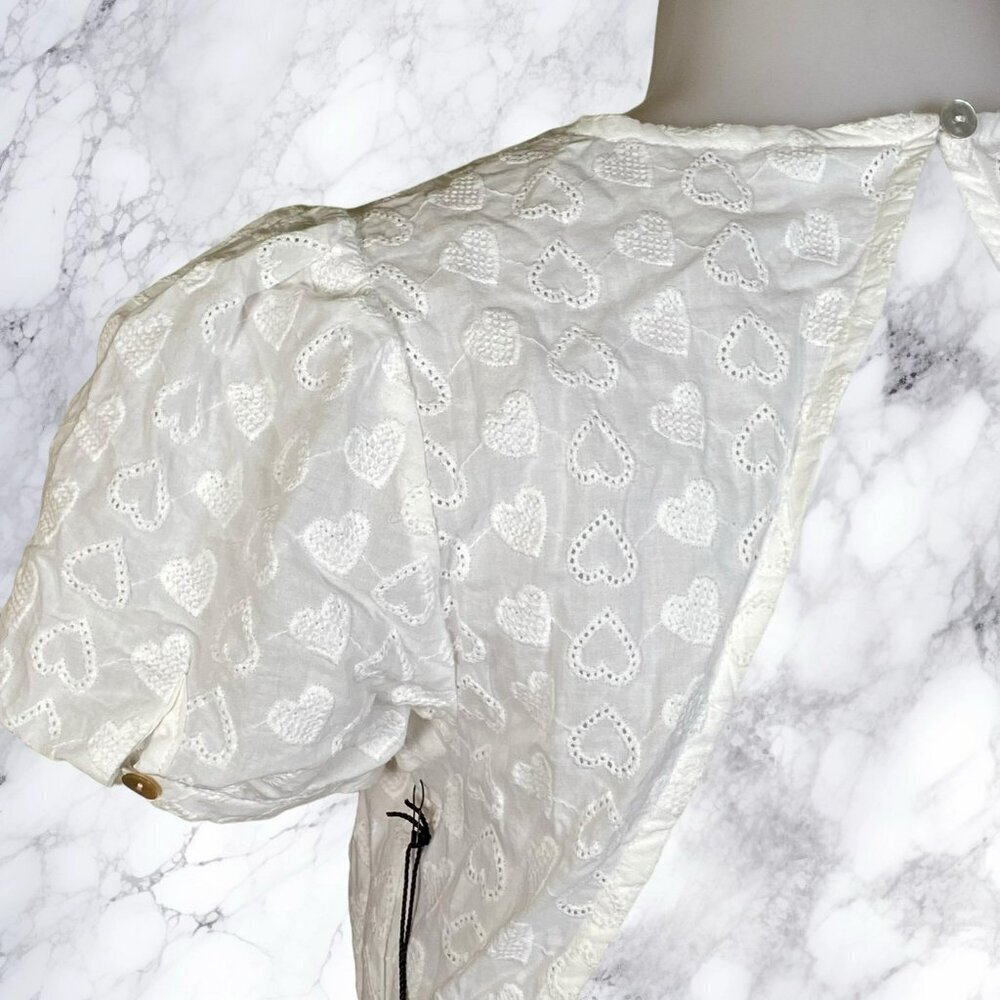 LPA Back Cutout Wrap Dress in White Embroidered Heart - Picture 10 of 11
